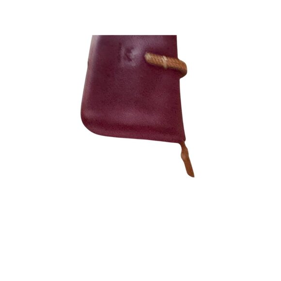 Handmade Leather Clutch Wallet Tan & Burgundy Zipper Interior Compact Design - Picture 9 of 10